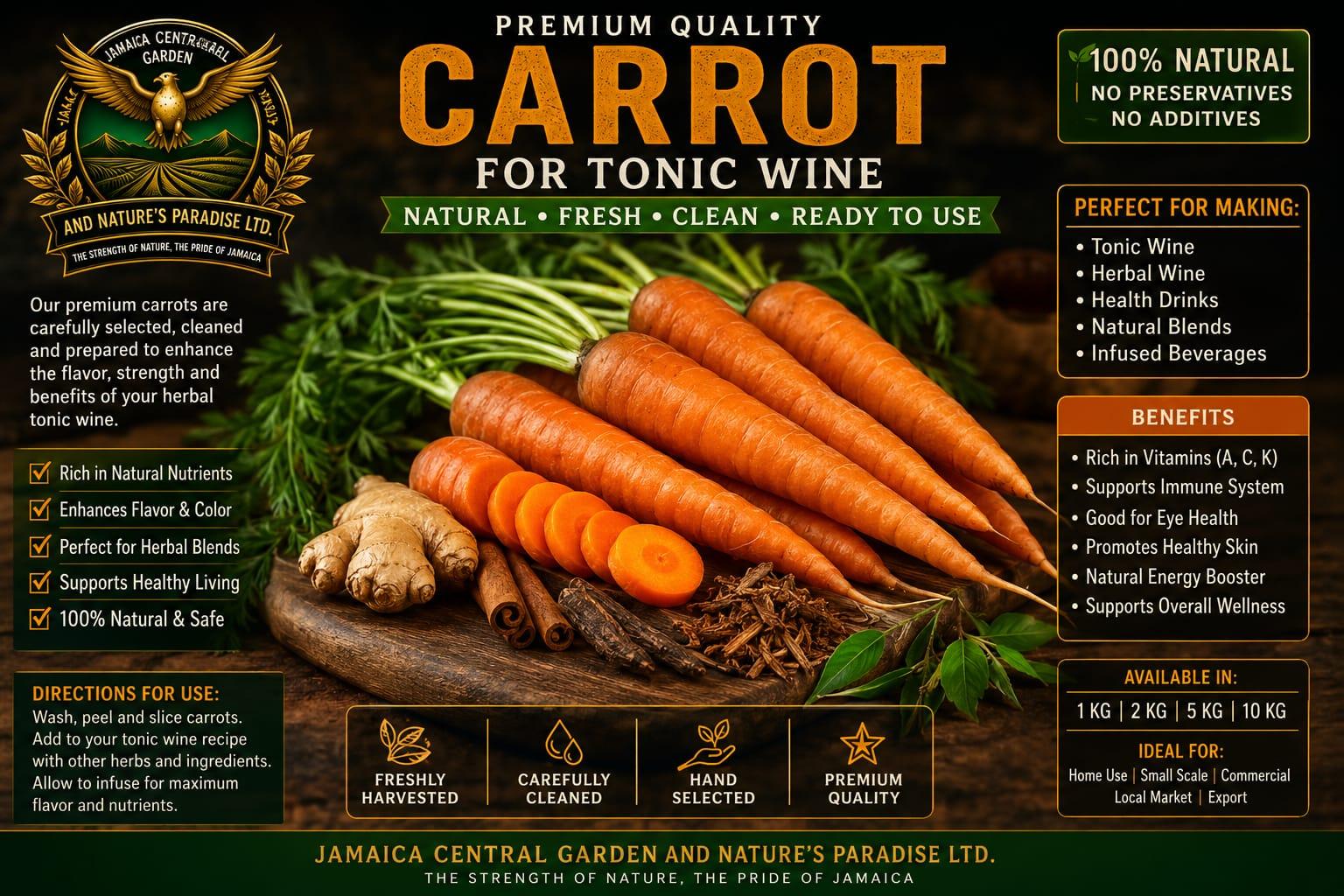 Premium fresh carrots prepared as an ingredient for tonic wine